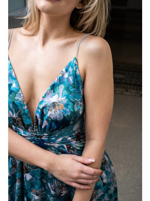 Zelma – spagetti pántos, mély dekoltázsú mintás maxi ruha.