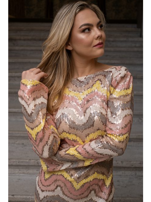 Stefin – színes, flitteres mini ruha hosszú ujjakkal, hátkivágással.