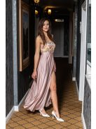 Gladys – maxi ruha, színes, flitteres felsőrésszel, elasztikus púder szoknyával 