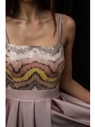 Gladys – maxi ruha, színes, flitteres felsőrésszel, elasztikus púder szoknyával 