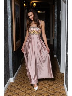   Gladys – maxi ruha, színes, flitteres felsőrésszel, elasztikus púder szoknyával 