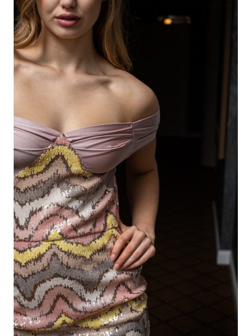 Ingrid – színes, flitteres, vállnélküli mini ruha