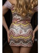 Ingrid – színes, flitteres, vállnélküli mini ruha.