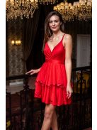 Abigél – átlapolt mellrészű piros mini ruha tüllös szoknyával.