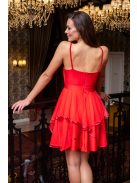 Abigél – átlapolt mellrészű piros mini ruha elasztikus anyagból tüllös szoknya résszel