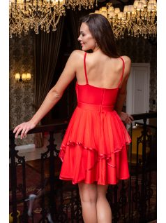   Abigél – átlapolt mellrészű piros mini ruha elasztikus anyagból tüllös szoknya résszel