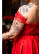 Inez – ráncolt felsőrészű, romantikus ujjú, piros színű mini ruha.