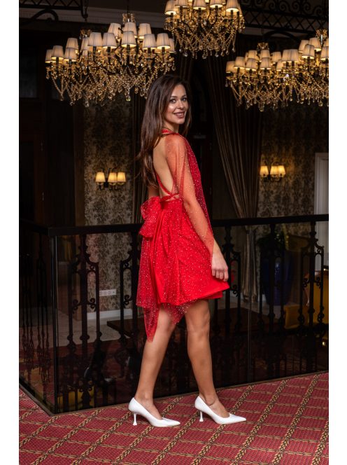 Scarlett - különleges maxi ruha keresztezett hátrésszel piros színben.