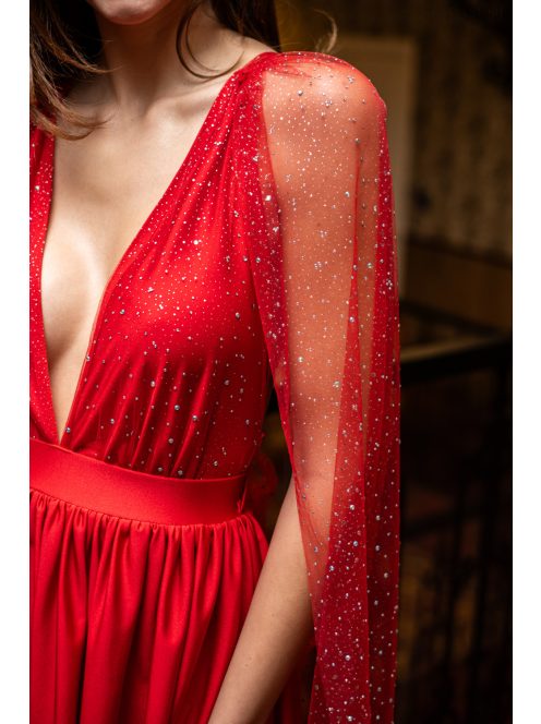 Scarlett - különleges maxi ruha keresztezett hátrésszel piros színben.