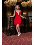 Zelma – spagetti pántos, mély dekoltázsú mini ruha muszlin anyagból piros színben