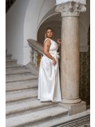 Manka–derekán masnival díszített, ujjatlan, szatén maxi ruha fehér színben