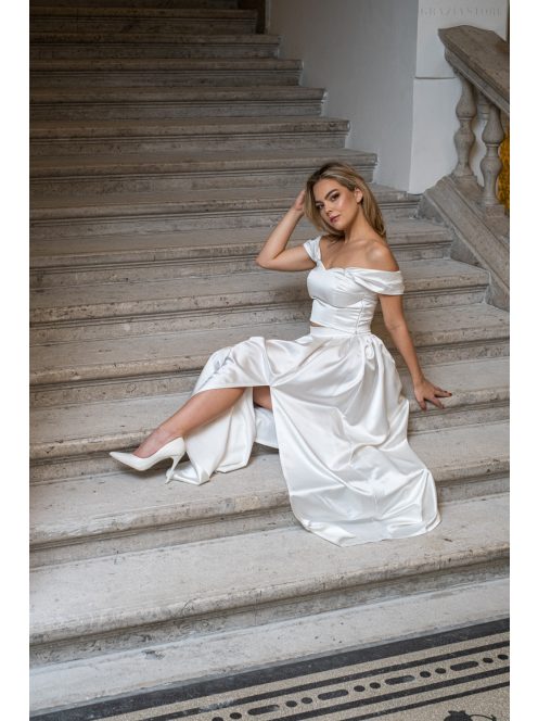 Rebeka - húzott maxi szoknya, fehér, szatén anyagból