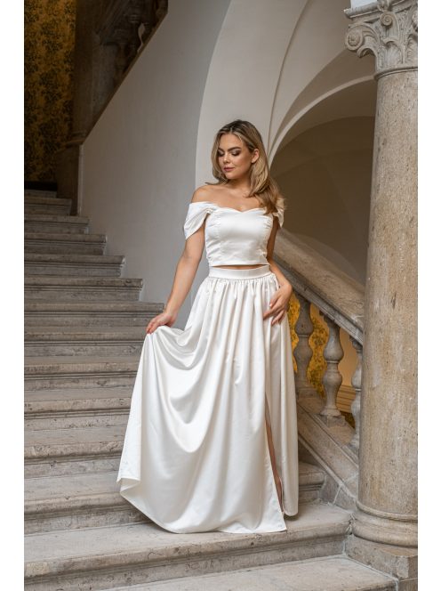 Rebeka - húzott maxi szoknya, fehér, szatén anyagból