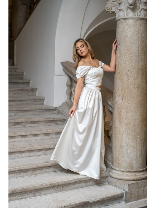 Rebeka - húzott maxi szoknya, fehér, szatén anyagból