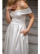 Audrey - szív kivágású maxi ruha fehér színben szatén anyagból