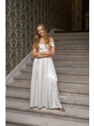 Audrey - szív kivágású maxi ruha fehér színben szatén anyagból