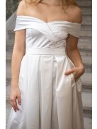 Audrey - szív kivágású maxi ruha fehér színben szatén anyagból