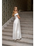 Audrey - szív kivágású maxi ruha fehér színben szatén anyagból