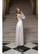 Nicole -Aszimmetrikus szatén maxi ruha csipke ujjakkal fehér színben