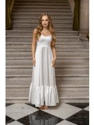 Evelin – fodros aljú fehér szatén maxi ruha vastag pántokkal.