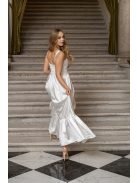 Evelin – fodros aljú szatén maxi ruha vastag pántokkal fehér színben 