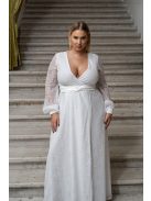 Daisy – átlapolt, hosszú ujjú muszlin maxi ruha csipkével fehér színben