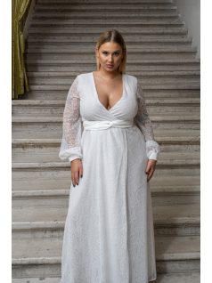 Daisy – átlapolt, hosszú ujjú muszlin maxi ruha csipkével.