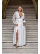 Daisy – átlapolt, hosszú ujjú muszlin maxi ruha csipkével fehér színben