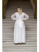 Daisy – átlapolt, hosszú ujjú muszlin maxi ruha csipkével fehér színben