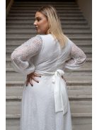 Daisy – átlapolt, hosszú ujjú muszlin maxi ruha csipkével fehér színben