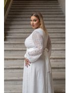 Daisy – átlapolt, hosszú ujjú muszlin maxi ruha csipkével fehér színben