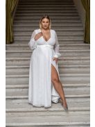 Daisy – átlapolt, hosszú ujjú muszlin maxi ruha csipkével.