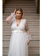 Daisy – átlapolt, hosszú ujjú muszlin maxi ruha csillámos tüllel.