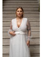 Daisy – átlapolt, hosszú ujjú muszlin maxi ruha csillogós tüllel fehér színben