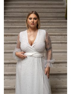 Daisy – átlapolt, hosszú ujjú muszlin maxi ruha csillámos tüllel.