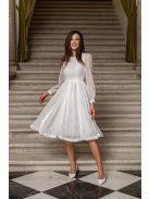 Csinszka – hosszú ujjú, csipke midi ruha fehér színben