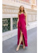 Bianka– sötétmályva muszlin alkalmi ruha aszimmetrikus fodros szoknyával