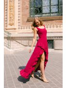 Bianka– sötétmályva muszlin alkalmi ruha aszimmetrikus fodros szoknyával