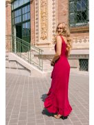 Bianka– sötétmályva muszlin alkalmi ruha aszimmetrikus fodros szoknyával