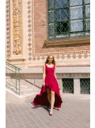 Bianka– sötétmályva muszlin alkalmi ruha aszimmetrikus fodros szoknyával