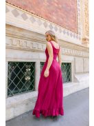 Bianka– sötétmályva muszlin alkalmi ruha aszimmetrikus fodros szoknyával