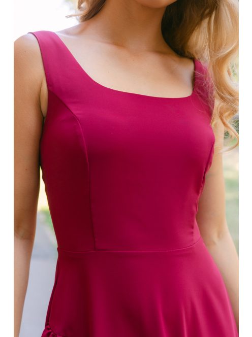 Bianka– sötétmályva muszlin alkalmi ruha aszimmetrikus fodros szoknyával