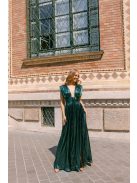 Johanna – sötétzöld pliszírozott alkalmi ruha mély dekoltázzsal