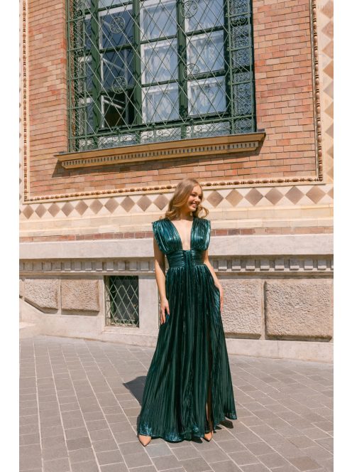 Johanna sötétzöld pliszírozott alkalmi ruha - Elegáns estélyi ruha