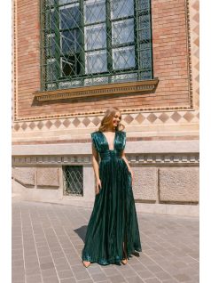 Johanna sötétzöld pliszírozott alkalmi ruha - Elegáns estélyi ruha