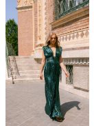 Johanna – sötétzöld pliszírozott alkalmi ruha mély dekoltázzsal