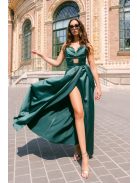 Ajsa sötétzöld szatén pántnélküli maxi ruha - Elegáns alkalmi ruha