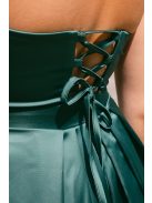 Ajsa - sötétzöld szatén pántnélküli maxi ruha fűzős hátrésszel
