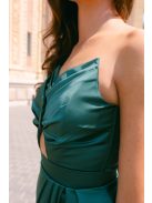 Ajsa sötétzöld szatén pántnélküli maxi ruha - Elegáns alkalmi ruha