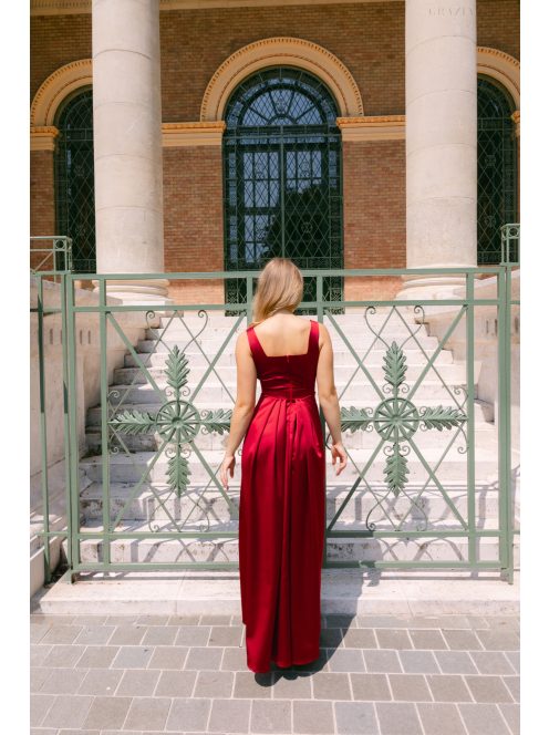 Maya bordópiros szatén alkalmi ruha - Elegáns maxi ruha